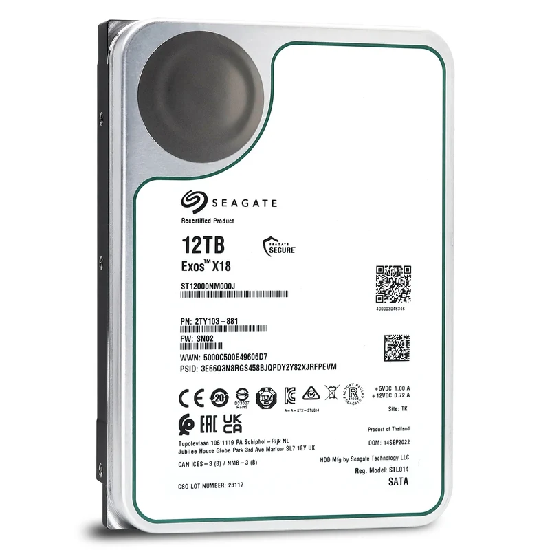 Seagate Exos X18 12 TB SATA Recertified Hard Drive - ST12000NM000J